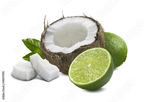 Coconut lime pieces leaf isolated on white background