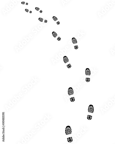 Black trail of prints of shoes, right left, vector