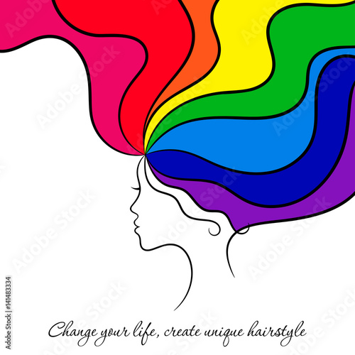FContour beauty card with woman and her rainbow hairstyle