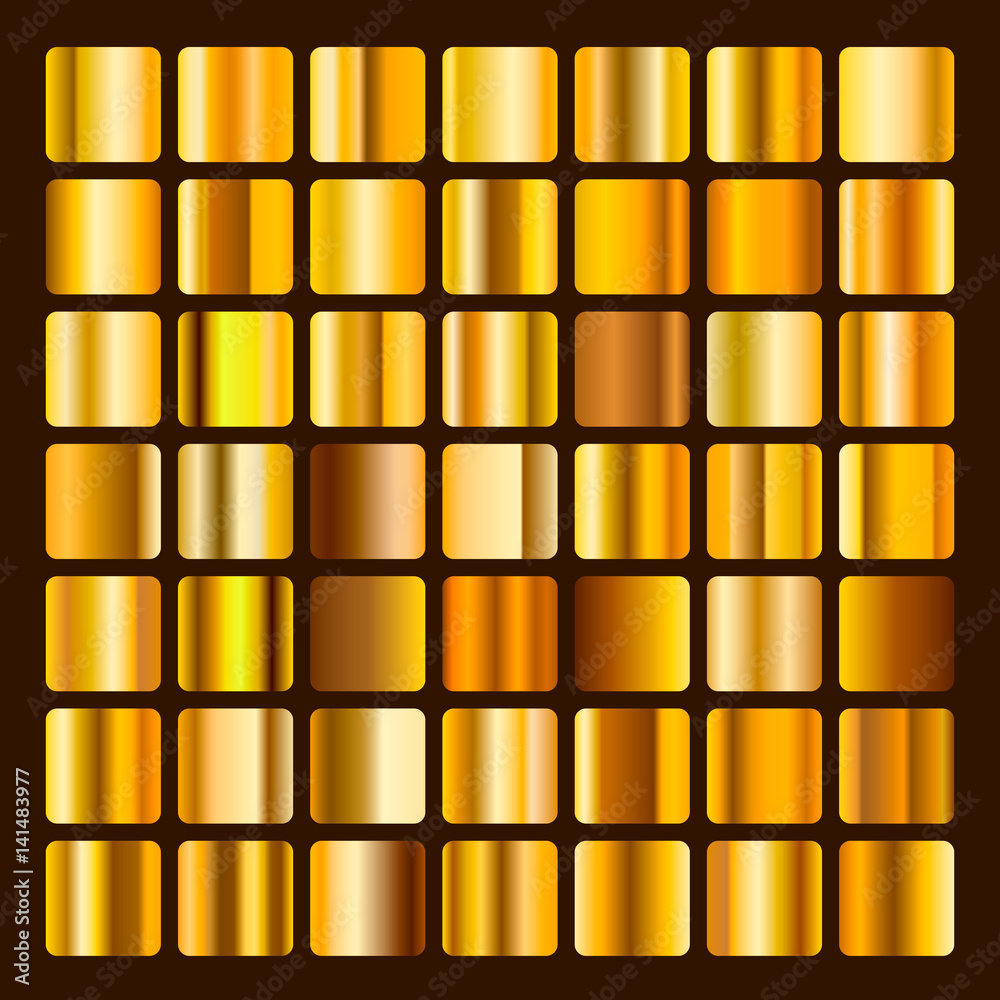 Collection metallic and golden gradient illustration. Set gold gradients. Golden squares collection. Golden background texture. Vector illustration