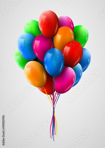 3d Realistic Colorful Bunch of Flying Birthday Balloons. Party and Celebration concept.