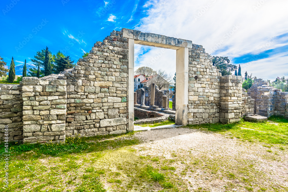 Fototapeta premium Old ruins Salona Dalmatia. / View at ancient roman city Salona and historic cemetery Manastirine in suburb of town Split, Croatia.