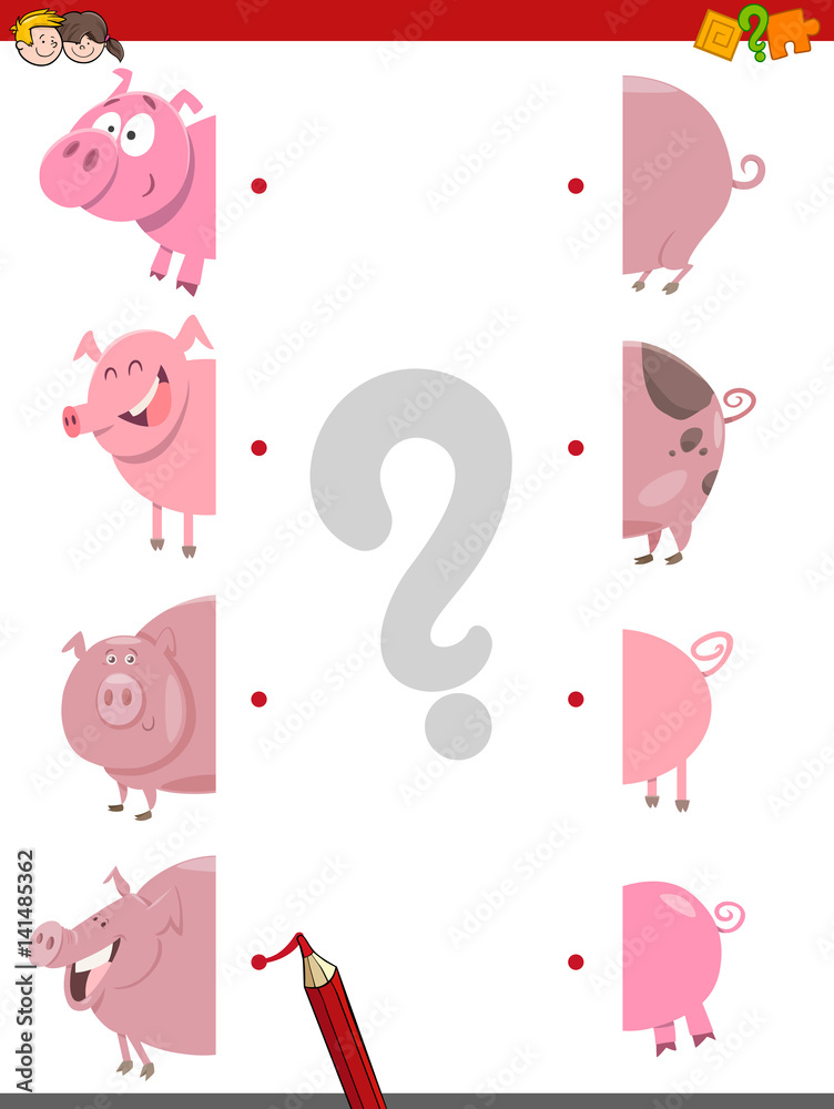 Obraz premium match the halves of pigs