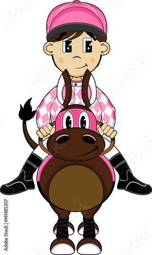 Cute Cartoon Horse Racing Jockey