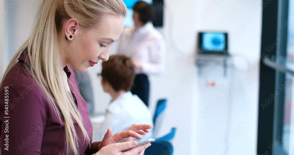 female manager using cell telephone in office interior