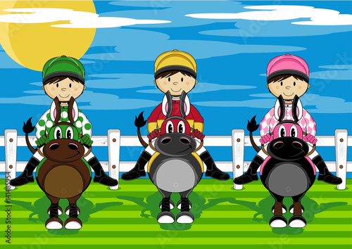 Cute Cartoon Horse Racing Jockeys