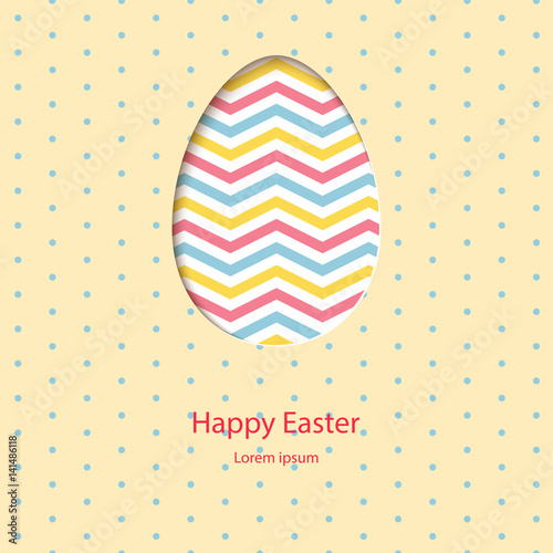 Abstract paper background with hole in the shape of Easter egg. 3d effect. Vector design suitable for greeting cards, covers, invitations, posters.