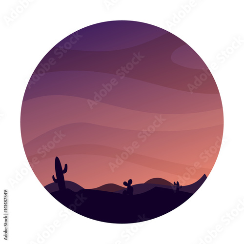 Sunset in the desert.Vector illustration in cartoon style © onuk