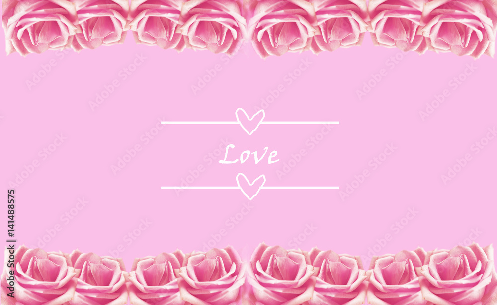 Valentine's day background with pink Rose - romantic background with example text (soft Focus).