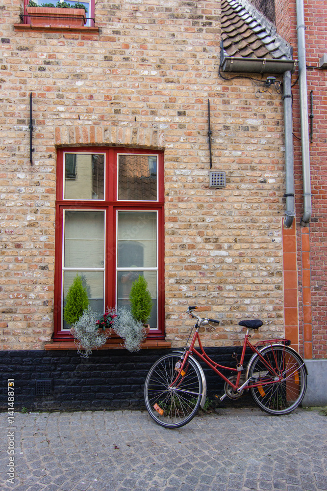 Architecture of bicked street of Brugge town in Begium Architecture of bicked street of Brugge town in Begium