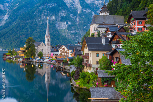 Hallstatt lakeside town in the Alps, Salzkammergut, Austria