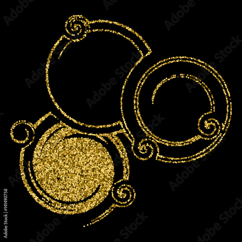 Element of design is made of gold glitter from round spiral parts. Abstract template for the logo, for the design of posters, leaflets, booklets.