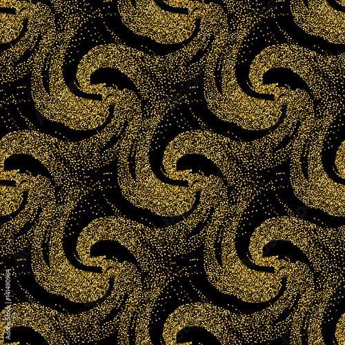Seamless abstract pattern of glitter with the effect of golden sand. Background with waves.