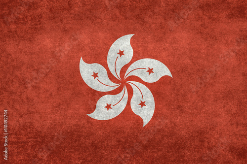 Fototapeta Naklejka Na Ścianę i Meble -  Flag of Hong Kong with Vintage textured treatment