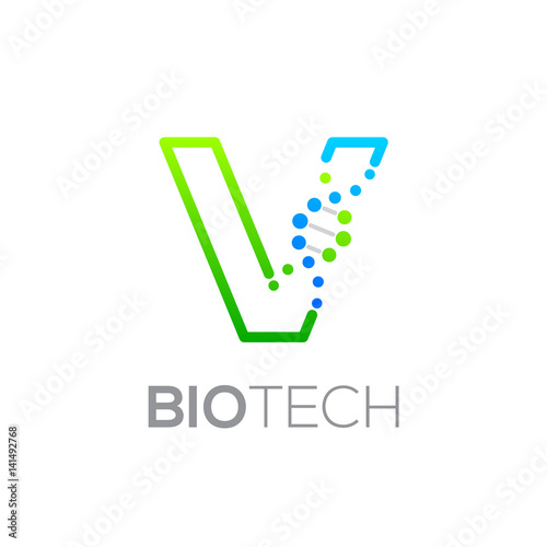 Letter V Green and Blue with abstract biotechnology logotype,Technology DNA vector concept