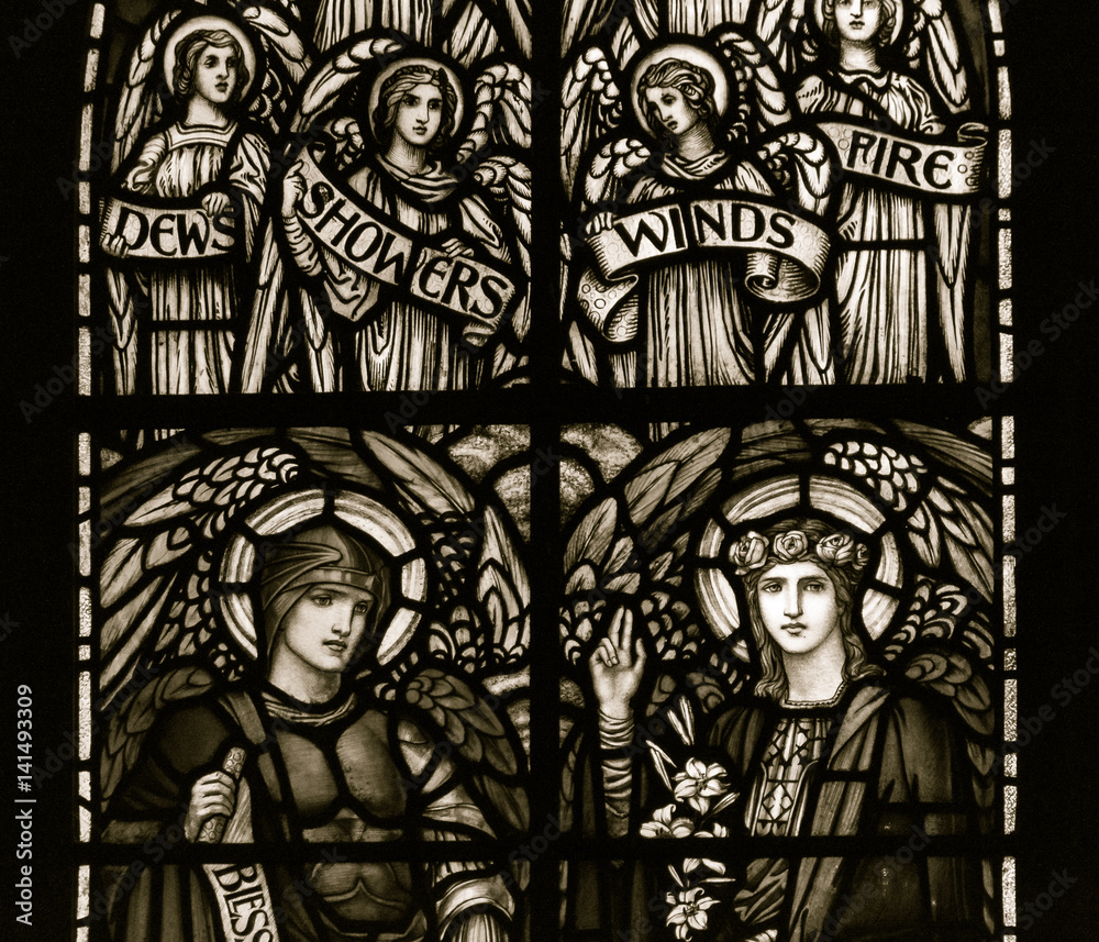 Fototapeta premium Stained Glass in Worcester Cathedral - The Galton Window close up A