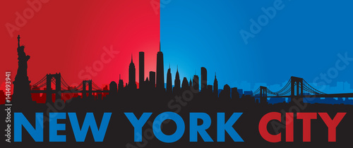 Blue Red New York City Skyline Vector