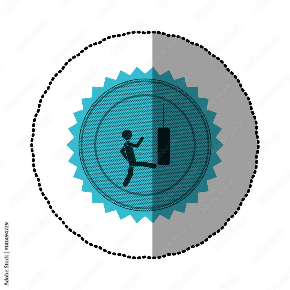 blue emblem person kicking a punching bag, vector illustration design blue emblem person kicking a punching bag, vector illustration design