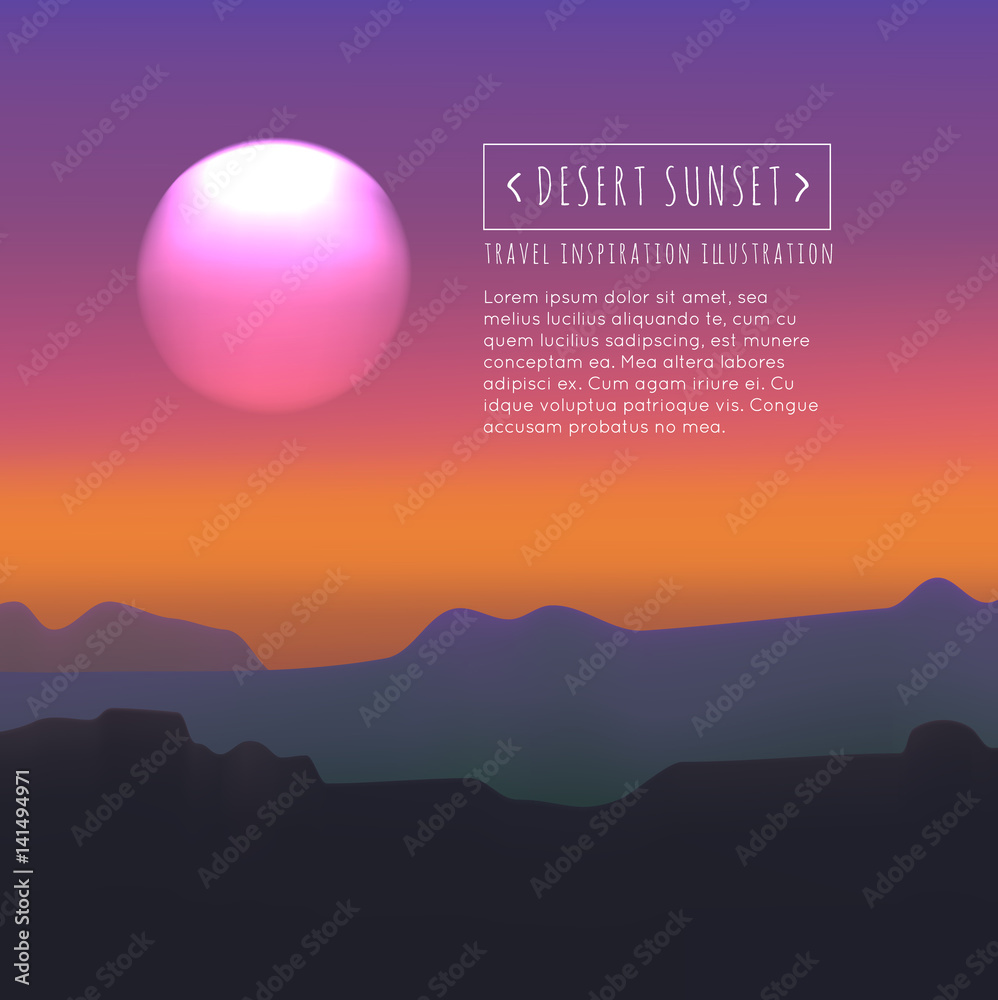 Desert sunset vector illustration