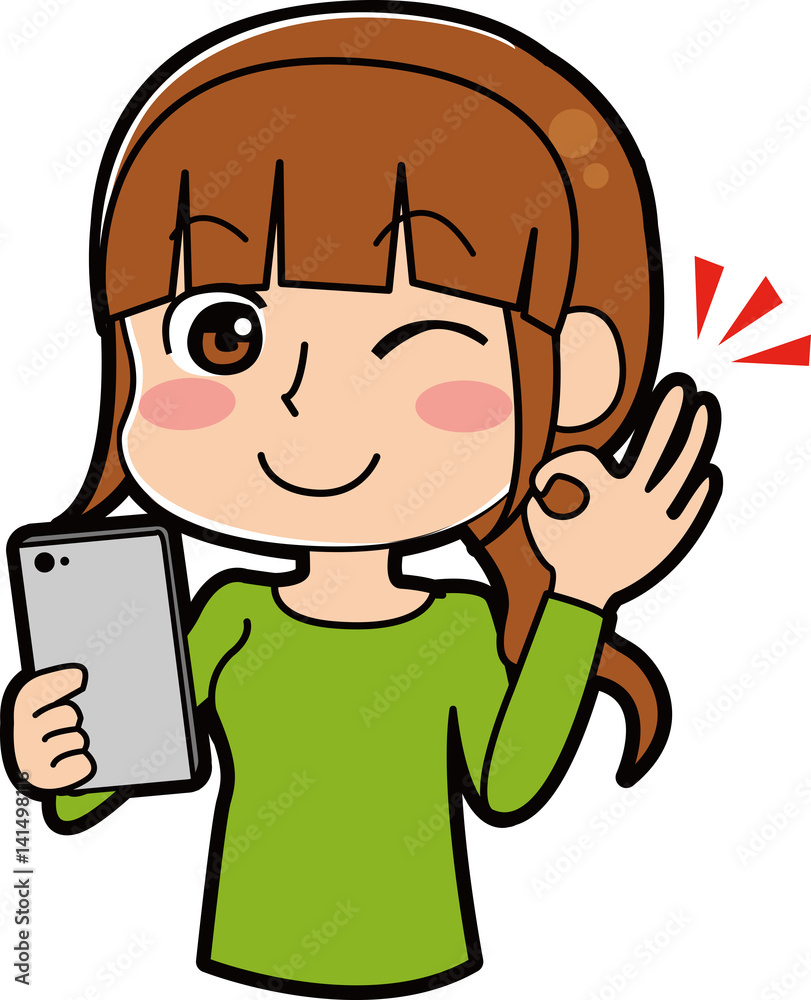 スマホをもってグーサインをする女性のイラスト Stock Vector Adobe Stock スマホをもってグーサインをする女性のイラスト Stock Vector Adobe Stock