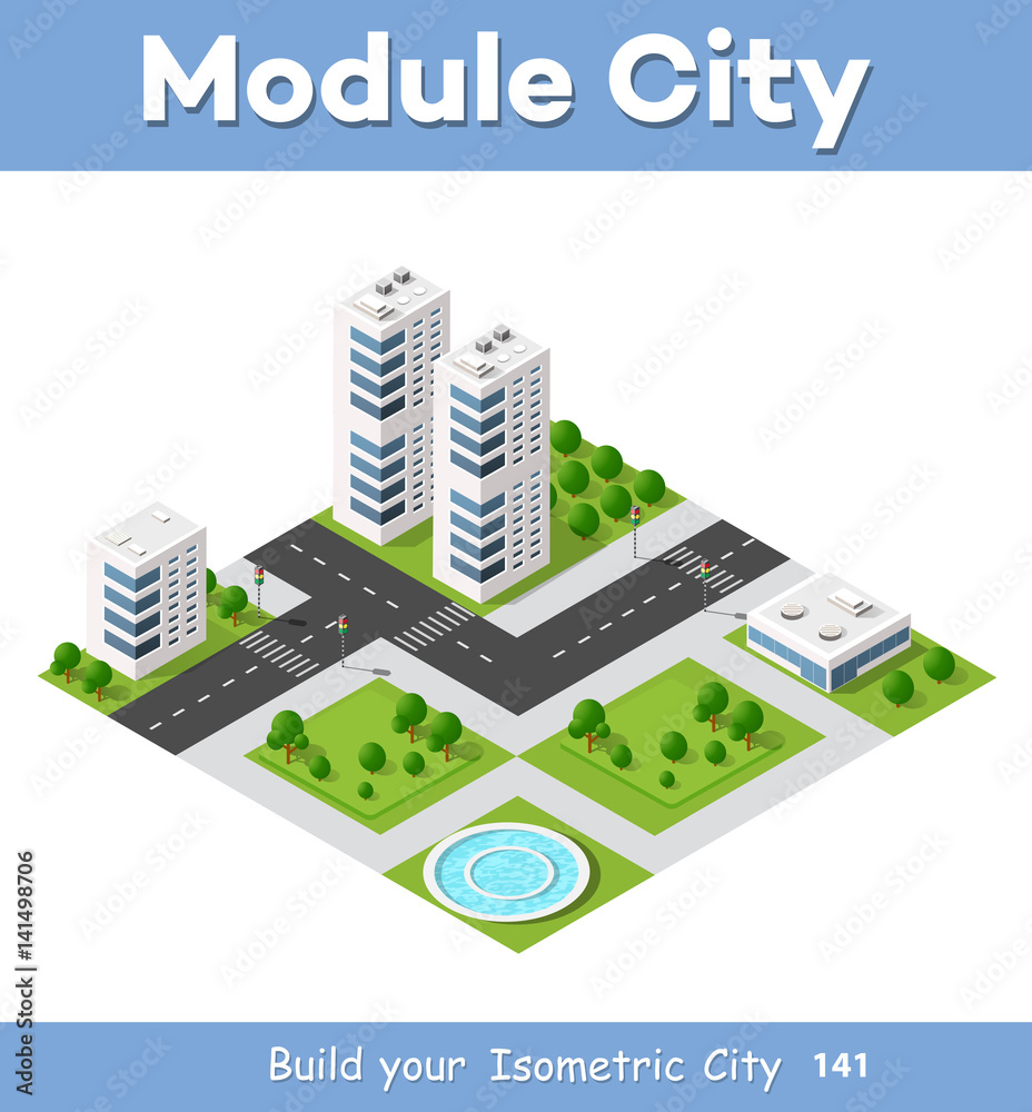 Isometric area is the landscape of a large city. Element for the construction of a metropolis.
