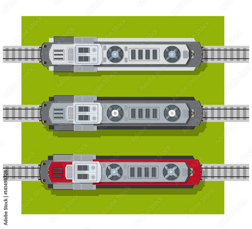 Electric locomotive of railways top view from above. Transport elements for building a city plan