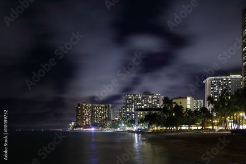 Night image Waikiki Beach Hawaii