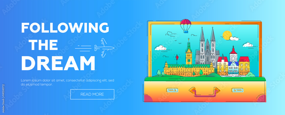 Following the Dream - vector line travel web page header illustration