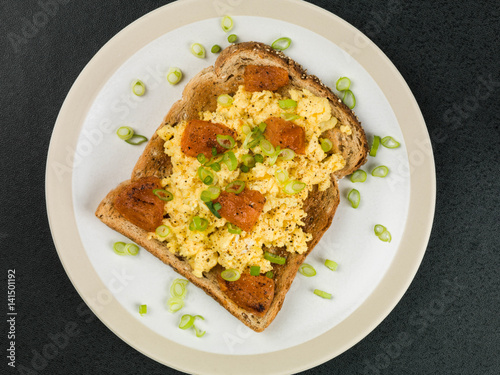 Scrambled Egg with Fried Tomato and Spring Onions or Scallions