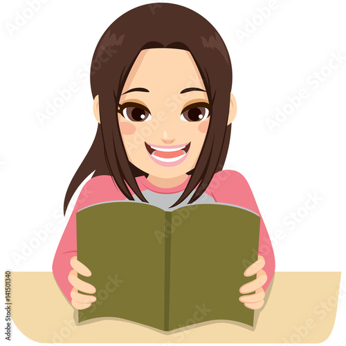 Illustration of a young teenager student girl happy studying for exam