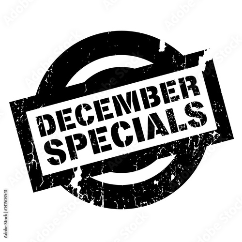 December Specials rubber stamp. Grunge design with dust scratches. Effects can be easily removed for a clean, crisp look. Color is easily changed.