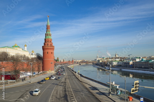 Moscow, Russia - February 16, 2017: Winter view of the Moscow Kremlin, Kremlin and Sophia embankments