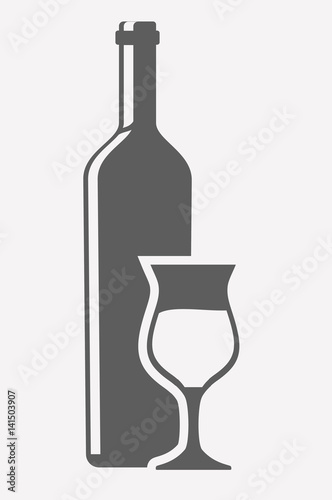 wine bottle and wineglass icon over white background. vector illustration