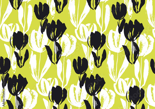 Shabby sketch tulip flower seamless pattern. Modern abstract style floral surface design for fabric, background, wrapping paper, print.