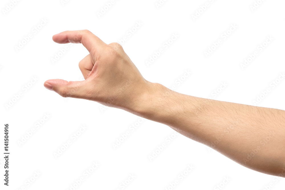 Man hand's measuring invisible item isolated Man hand's measuring invisible item isolated