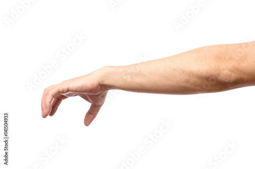 Man hand isolated. Hold, grab or catch