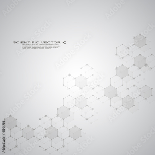 Hexagonal molecule DNA. Molecular structure of neurons system. Genetic and chemical compounds. Chemistry, medicine, science and technology concept. Geometric abstract background. Vector illustration © berCheck