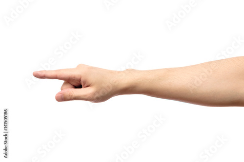 Closeup of male hand pointing isolated