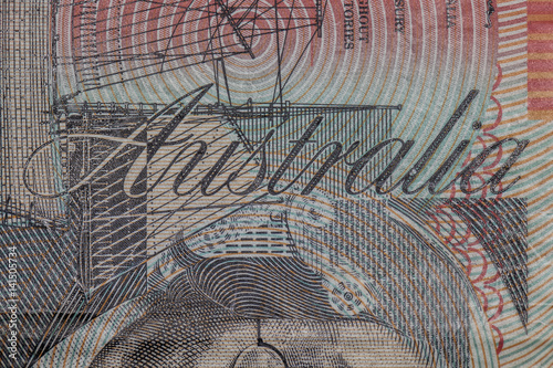 close up on Australia word on twenty dollars bill  photo