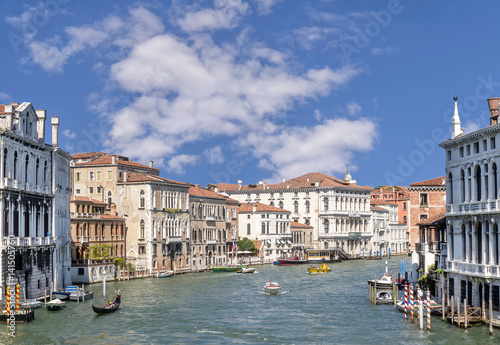 Aerial view of the Grand Canal from the Accademia Bridge towards the Ca' Rezzonico, Venice, Italy