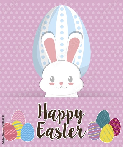 happy easter card with bunny and egg icon. colorful design. vector illustration