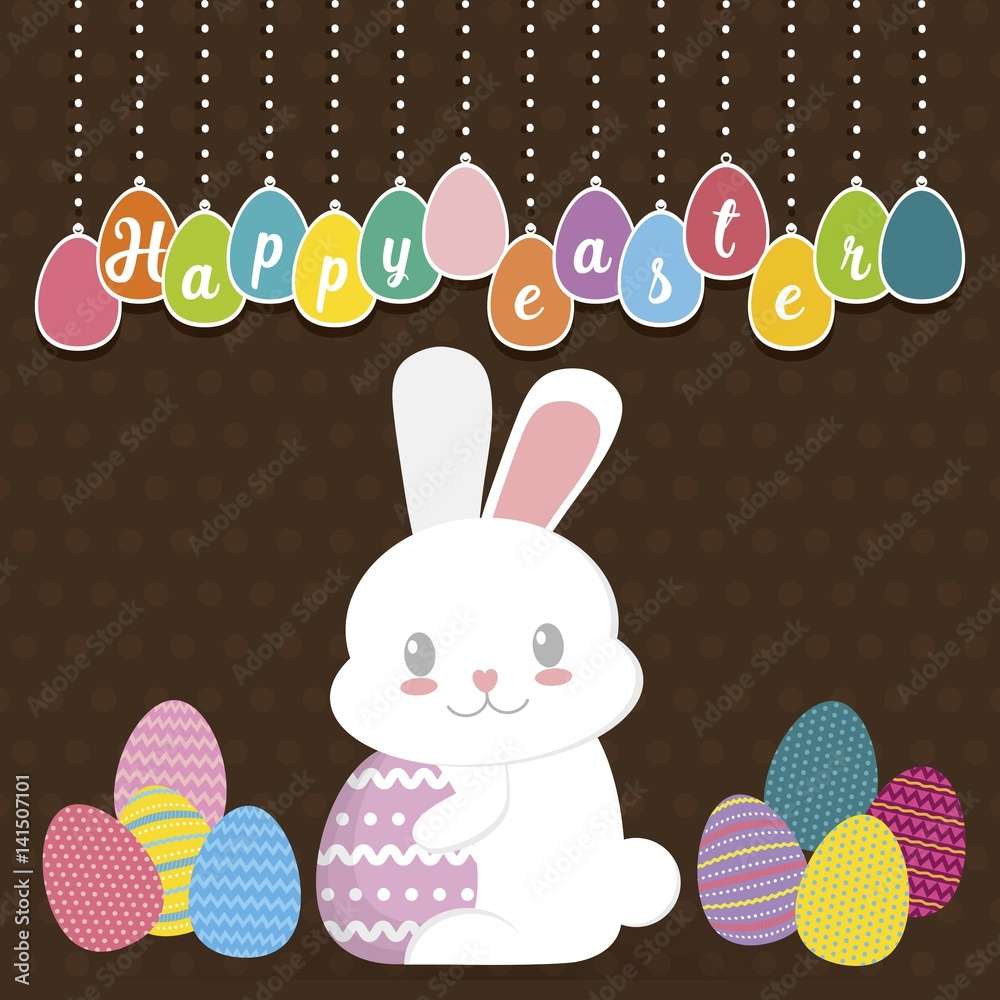 cute bunny and easter eggs. happy easter concept. colorful design. vector illustration cute bunny and easter eggs. happy easter concept. colorful design. vector illustration