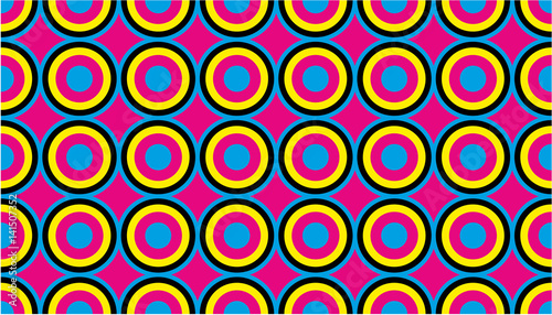 CMYK Colors Circle Retro Seamless Vector Pattern or Seamless Vector Background