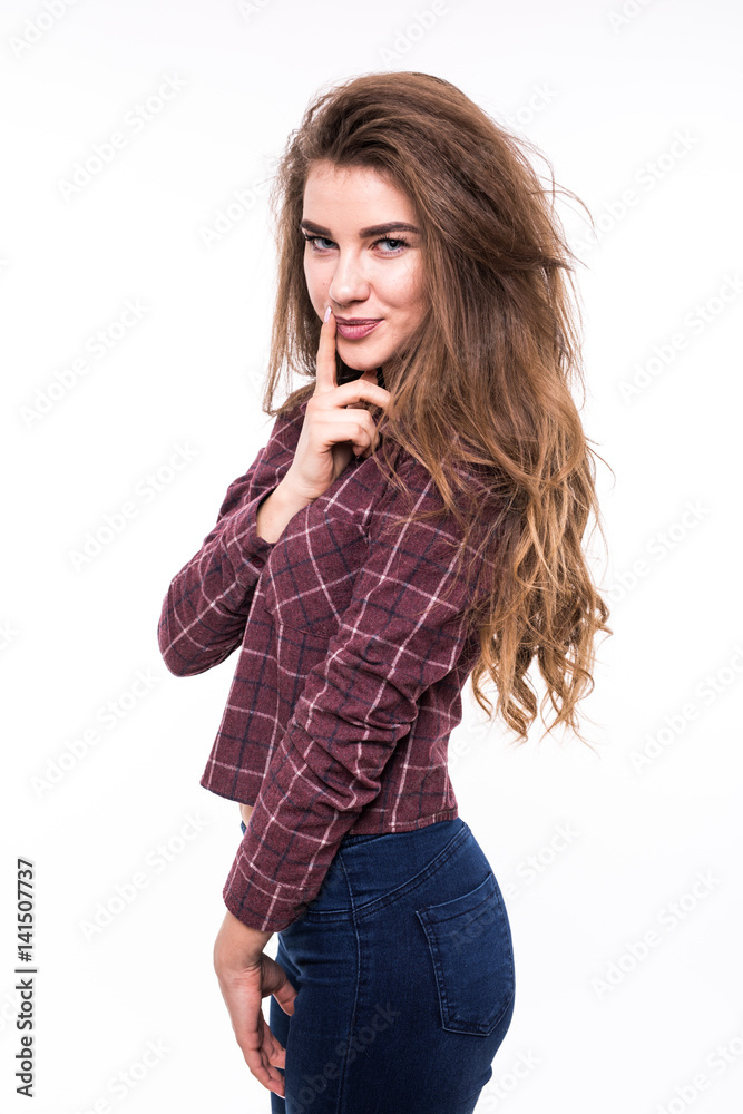 Beautiful woman. Finger in mouth . Quiet Beautiful woman. Finger in mouth . Quiet