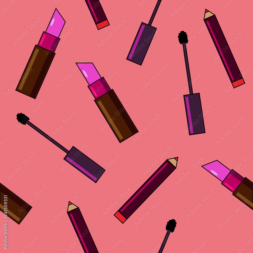 Obraz premium Cosmetic seamless vector pattern. Makeup, perfume, cosmetics seamless pattern.