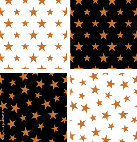 Bronze Color Nautical Star Big   Small Aligned   Random Seamless Pattern Set