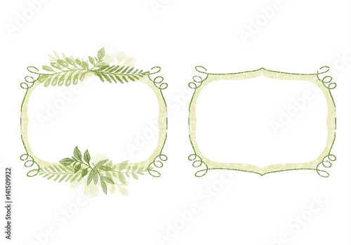 Greenery doodle hand drawn branch border for invitation, wedding or greeting cards. Green plants hand drawn frame, leaves decoration vector.