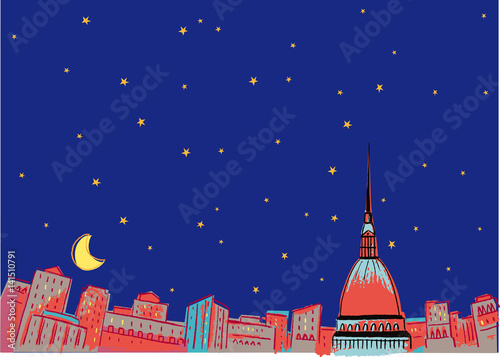 Obraz na płótnie Turin sleeps deeply immersed in the starry night in the moonlight. w salonie