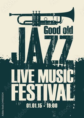 Photography vector poster for the jazz festival live music with a trumpet