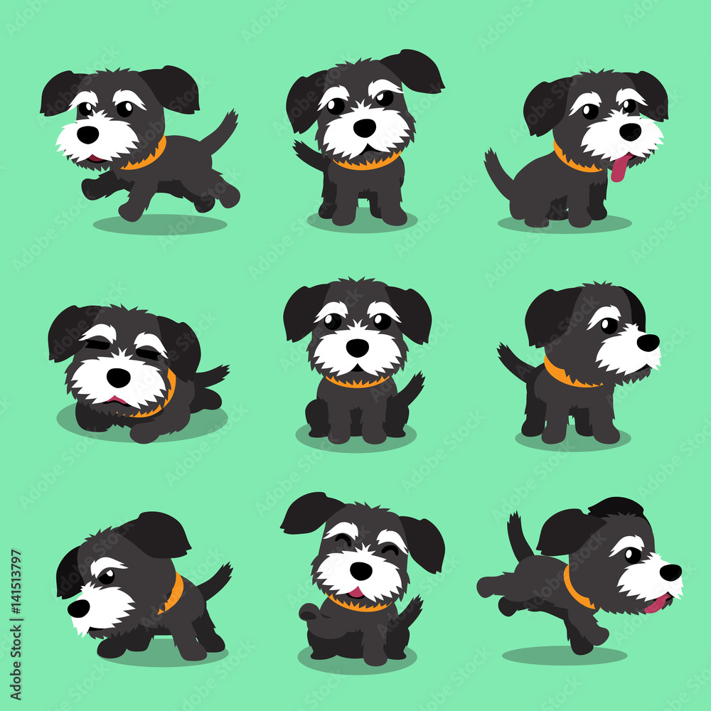 Cartoon character black norfolk terrier dog poses